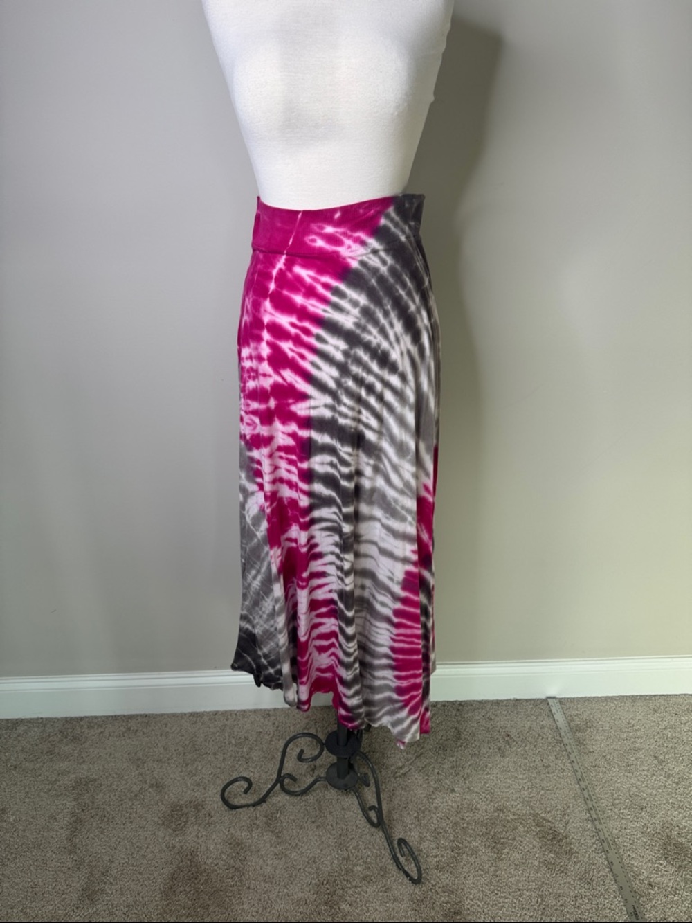Y2K Tie-Dye Midi Skirt Made in USA Asymmetric Midi 100% Cotton